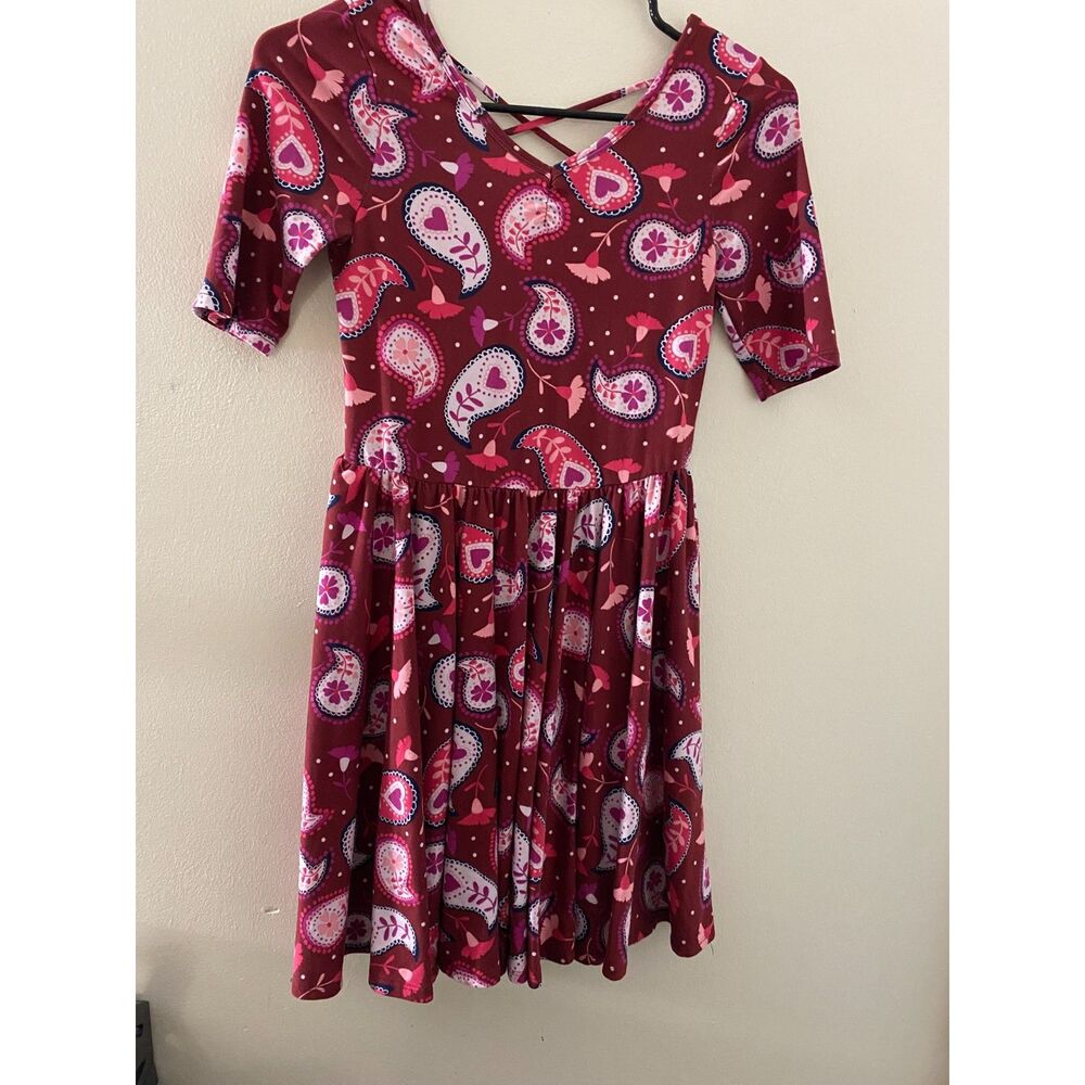 DotDotSmile Girls Size 11 Paisley Ballerina Dress Burgundy Pink Twirl Stretch